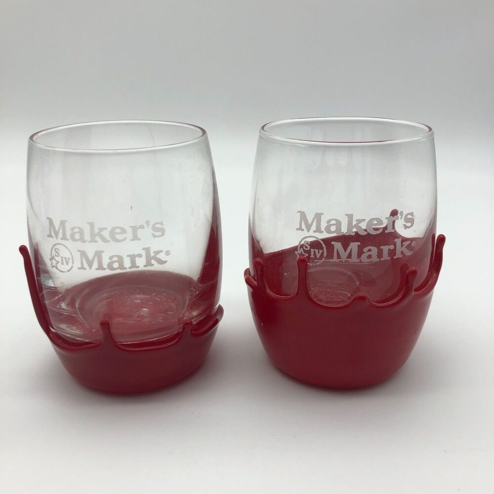 Makers Mark Bourbon Cocktail Glass Set of 2 Red Wax Dipped 6oz Barware KY